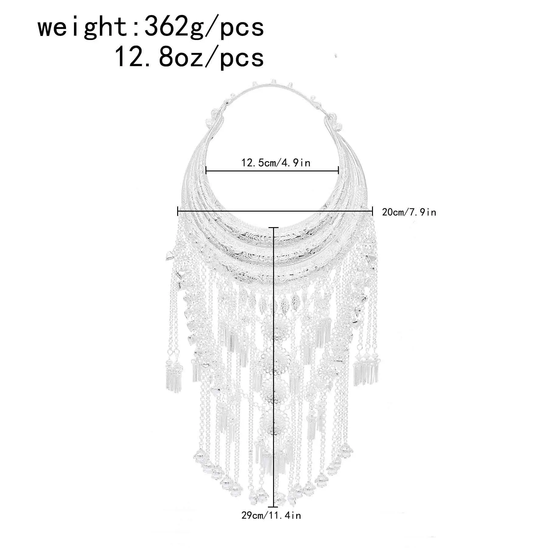 Ethnic Silver Color Long Tassel Heart Flower Necklace Women Jewelry Bohemian Dance Dress Accessories