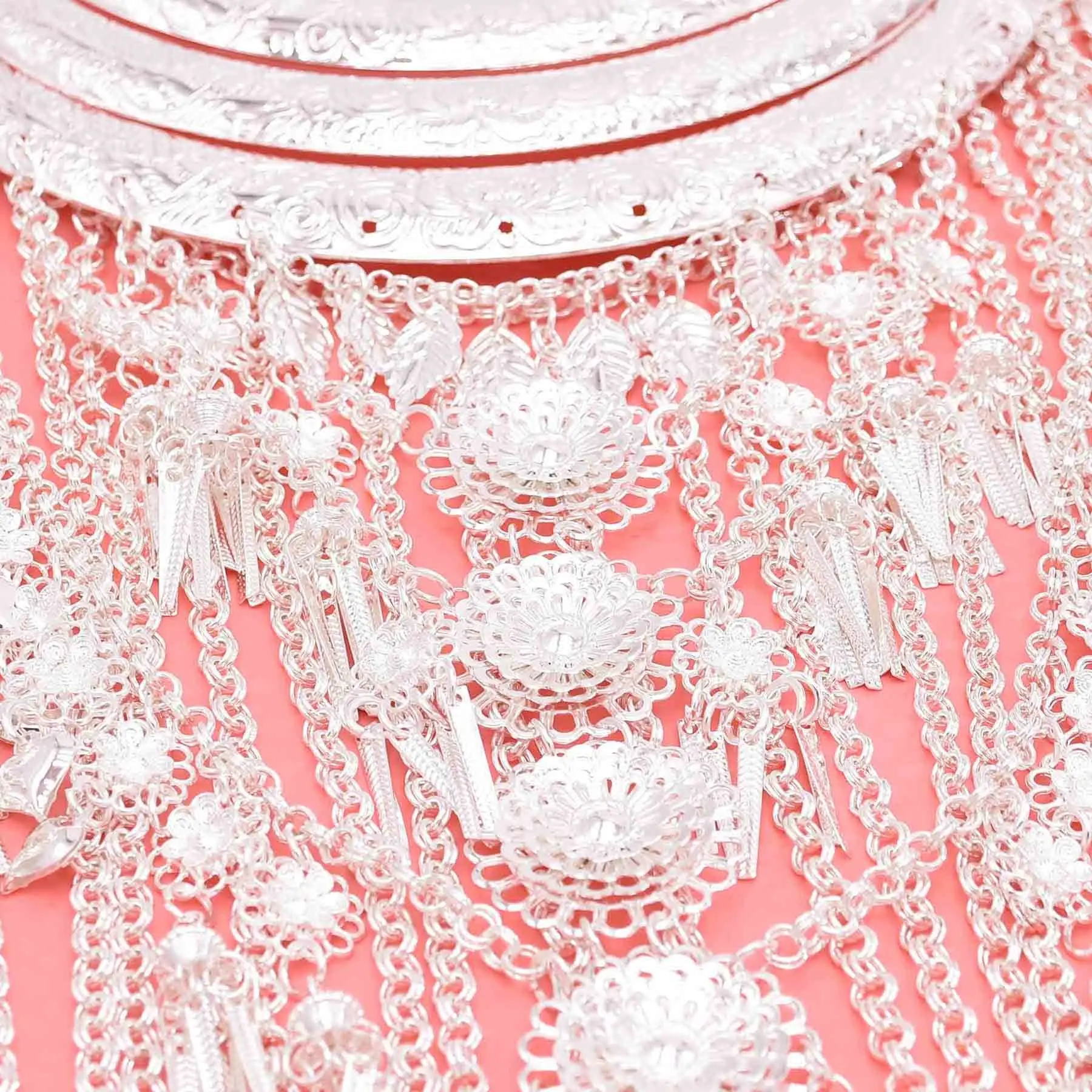 Ethnic Silver Color Long Tassel Heart Flower Necklace Women Jewelry Bohemian Dance Dress Accessories