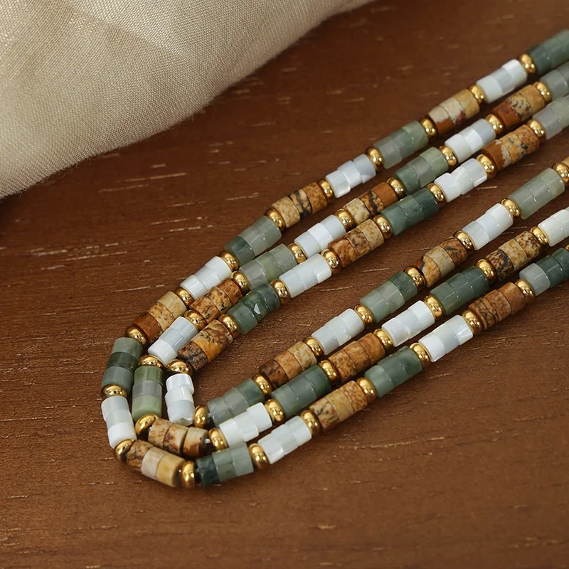 Bohemia Crystal Beaded Necklace Women Handmade Stainless Steel Chain Retro Multicolor Stone Choker Jewelry 2024