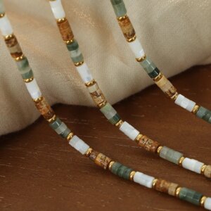 Bohemia Crystal Beaded Necklace Women Handmade Stainless Steel Chain Retro Multicolor Stone Choker Jewelry 2024