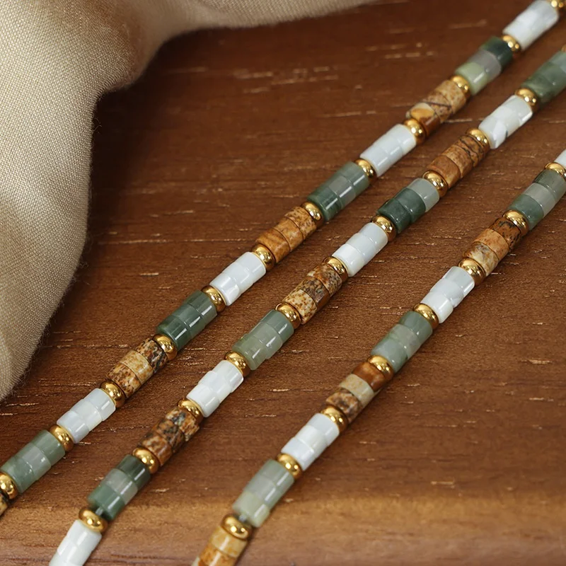 Bohemia Crystal Beaded Necklace Women Handmade Stainless Steel Chain Retro Multicolor Stone Choker Jewelry 2024