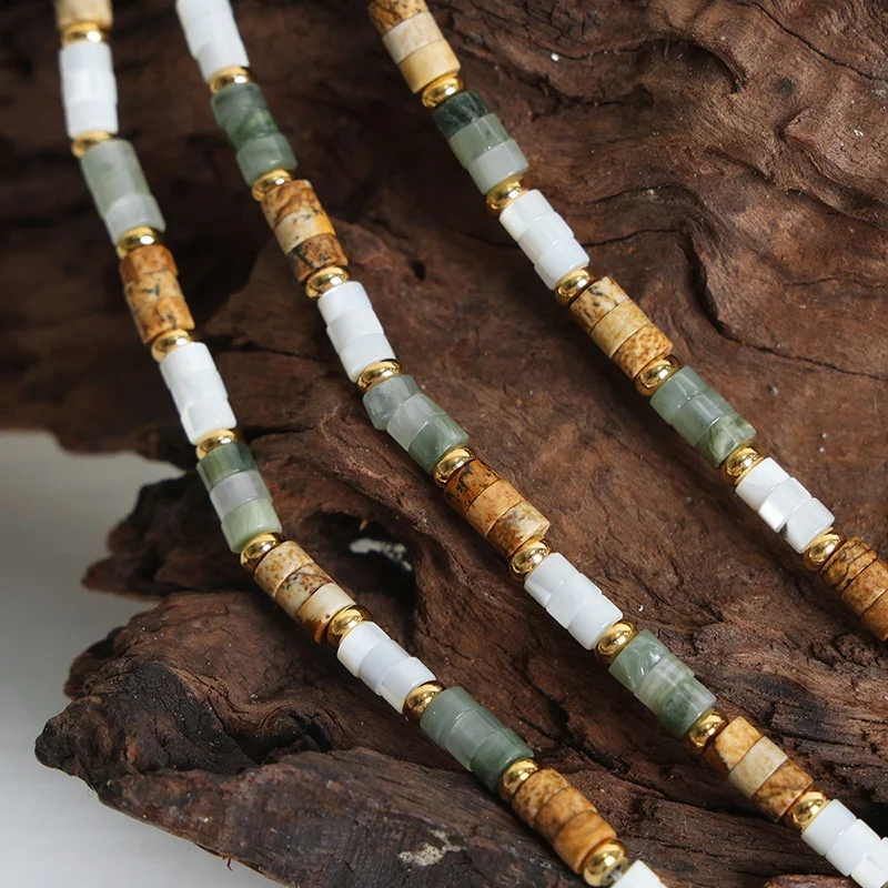 Bohemia Crystal Beaded Necklace Women Handmade Stainless Steel Chain Retro Multicolor Stone Choker Jewelry 2024