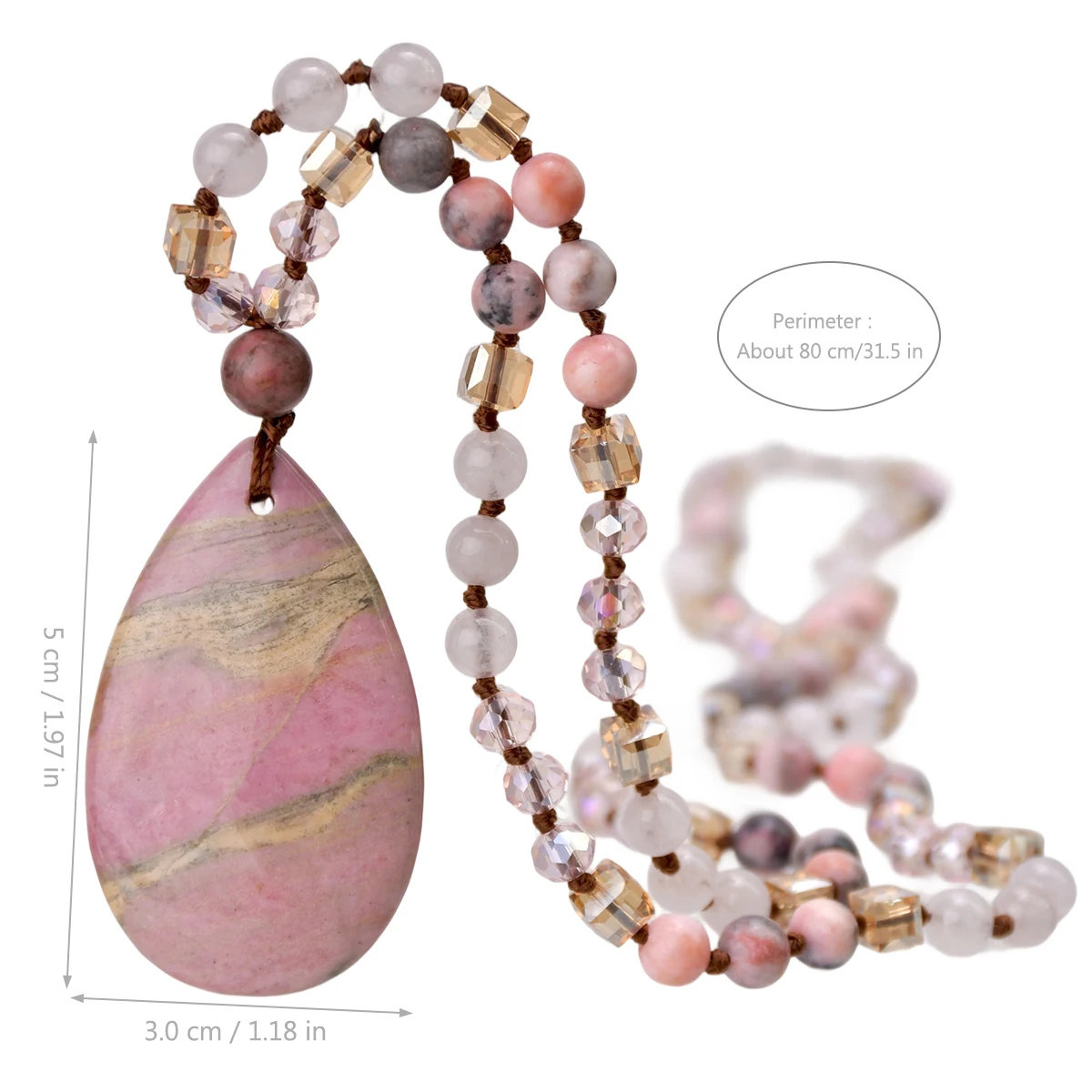 9-Colour Selection Bohemian Natural Stone Large Teardrop Pendant Long Necklace/Jumper Chain For Women Hand-woven