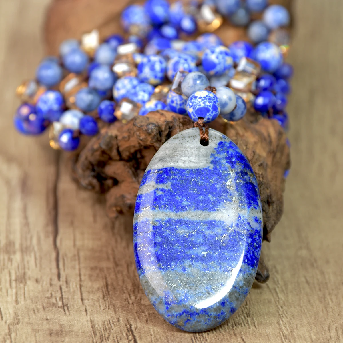 9-Colour Selection Bohemian Natural Stone Large Teardrop Pendant Long Necklace/Jumper Chain For Women Hand-woven