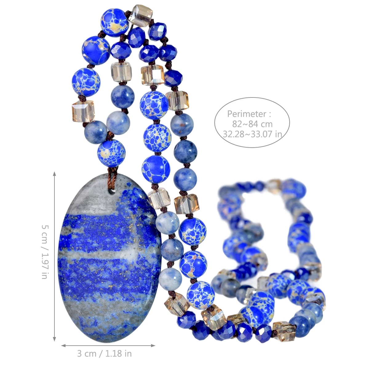 9-Colour Selection Bohemian Natural Stone Large Teardrop Pendant Long Necklace/Jumper Chain For Women Hand-woven