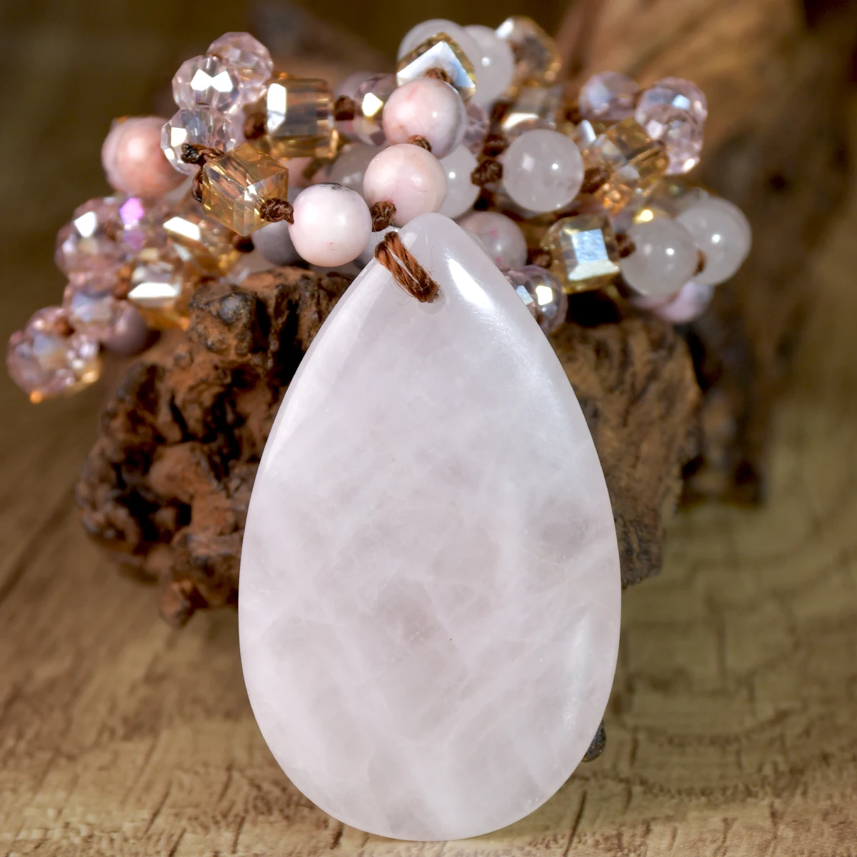 9-Colour Selection Bohemian Natural Stone Large Teardrop Pendant Long Necklace/Jumper Chain For Women Hand-woven