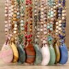9-Colour Selection Bohemian Natural Stone Large Teardrop Pendant Long Necklace/Jumper Chain For Women Hand-woven