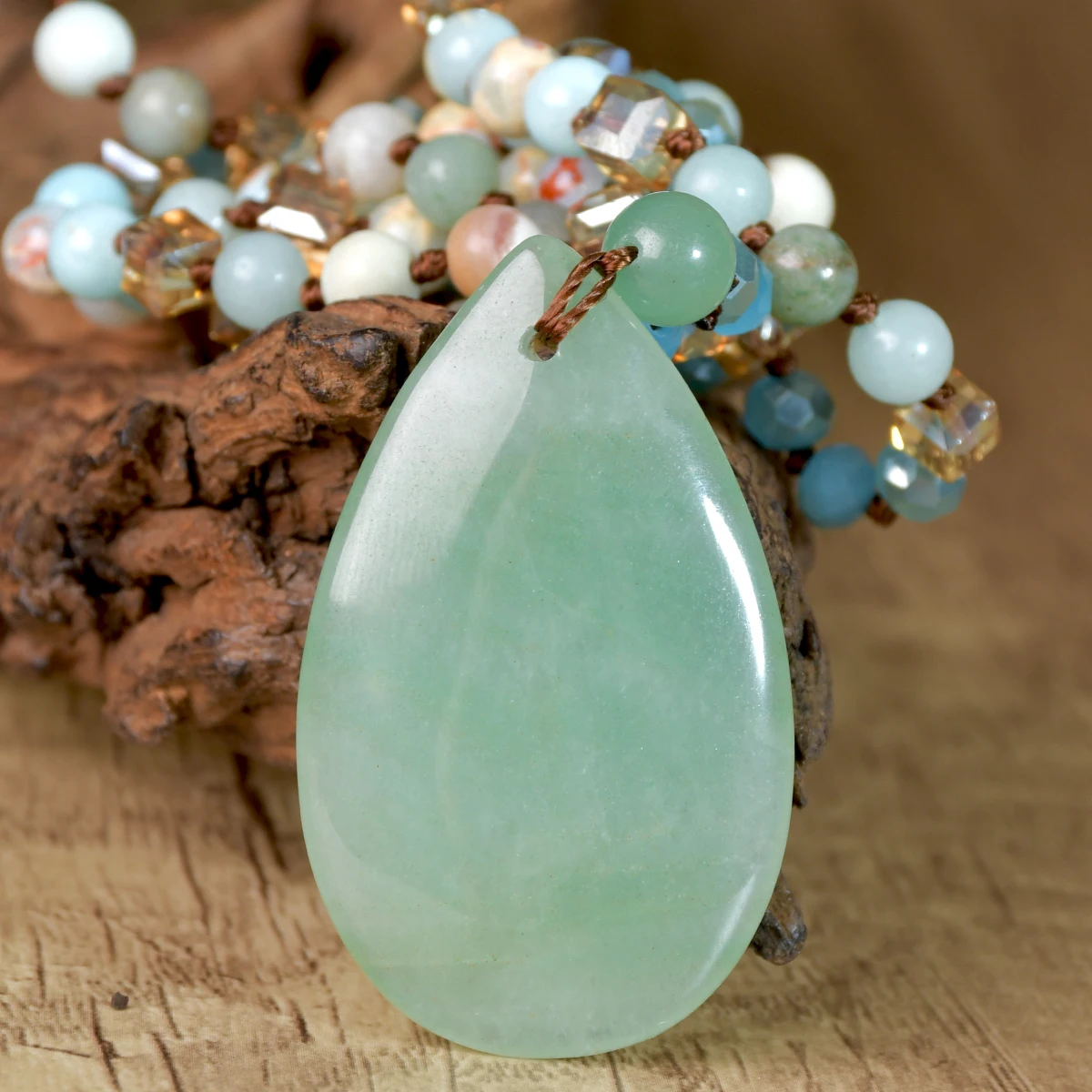 9-Colour Selection Bohemian Natural Stone Large Teardrop Pendant Long Necklace/Jumper Chain For Women Hand-woven