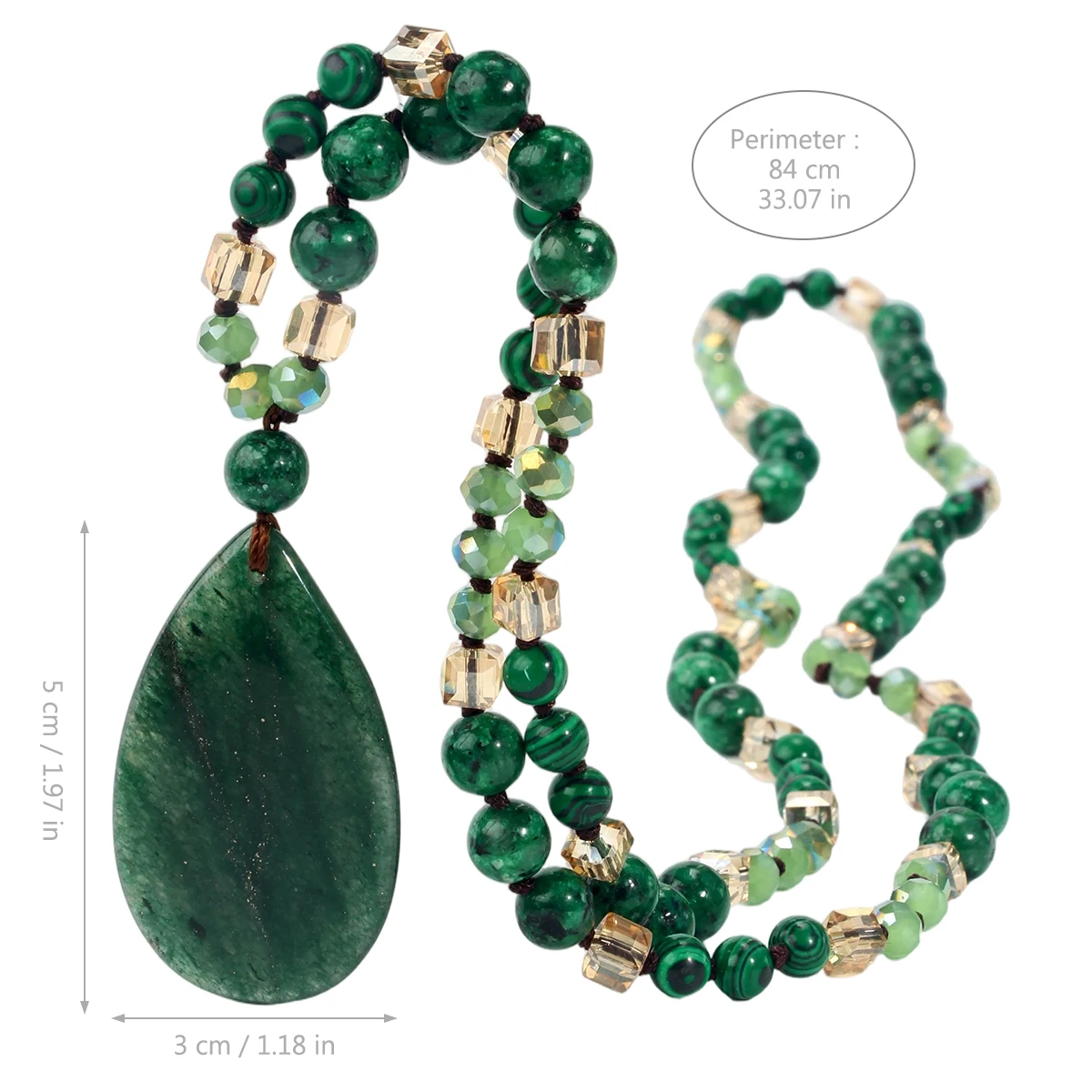 9-Colour Selection Bohemian Natural Stone Large Teardrop Pendant Long Necklace/Jumper Chain For Women Hand-woven