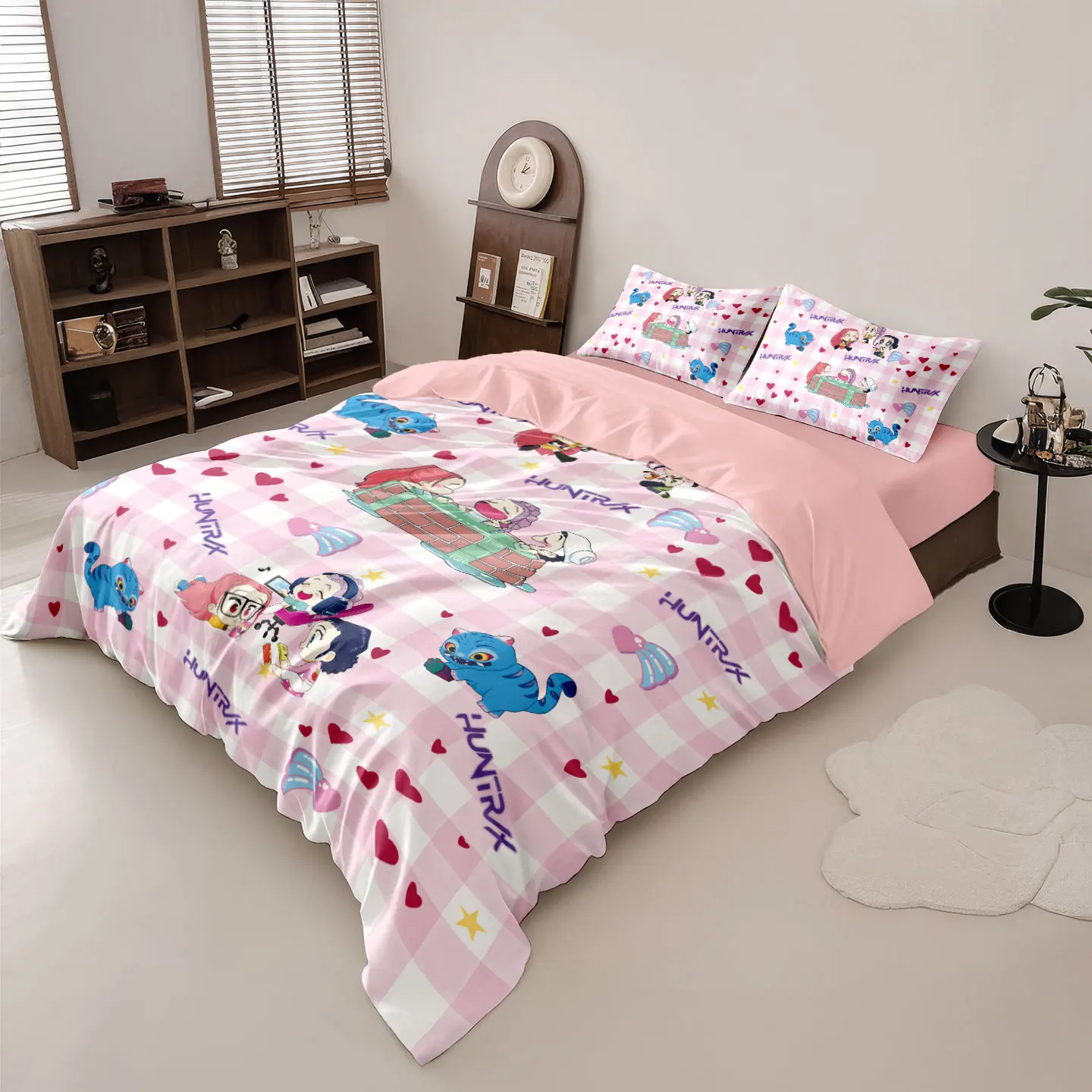 3pcs K-Pop Demon Hunters Printed Coreless Bedding Set Soft Dormitory Bedroom Multiple Sizes Machine Washable