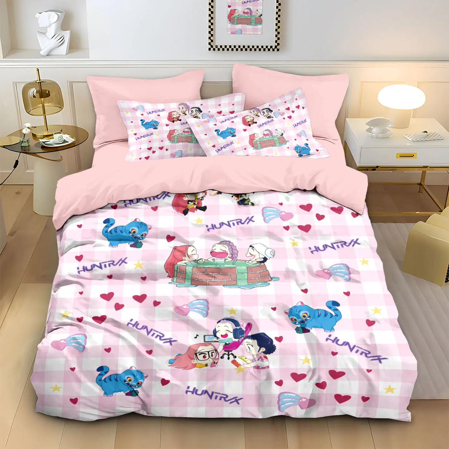 3pcs K-Pop Demon Hunters Printed Coreless Bedding Set Soft Dormitory Bedroom Multiple Sizes Machine Washable