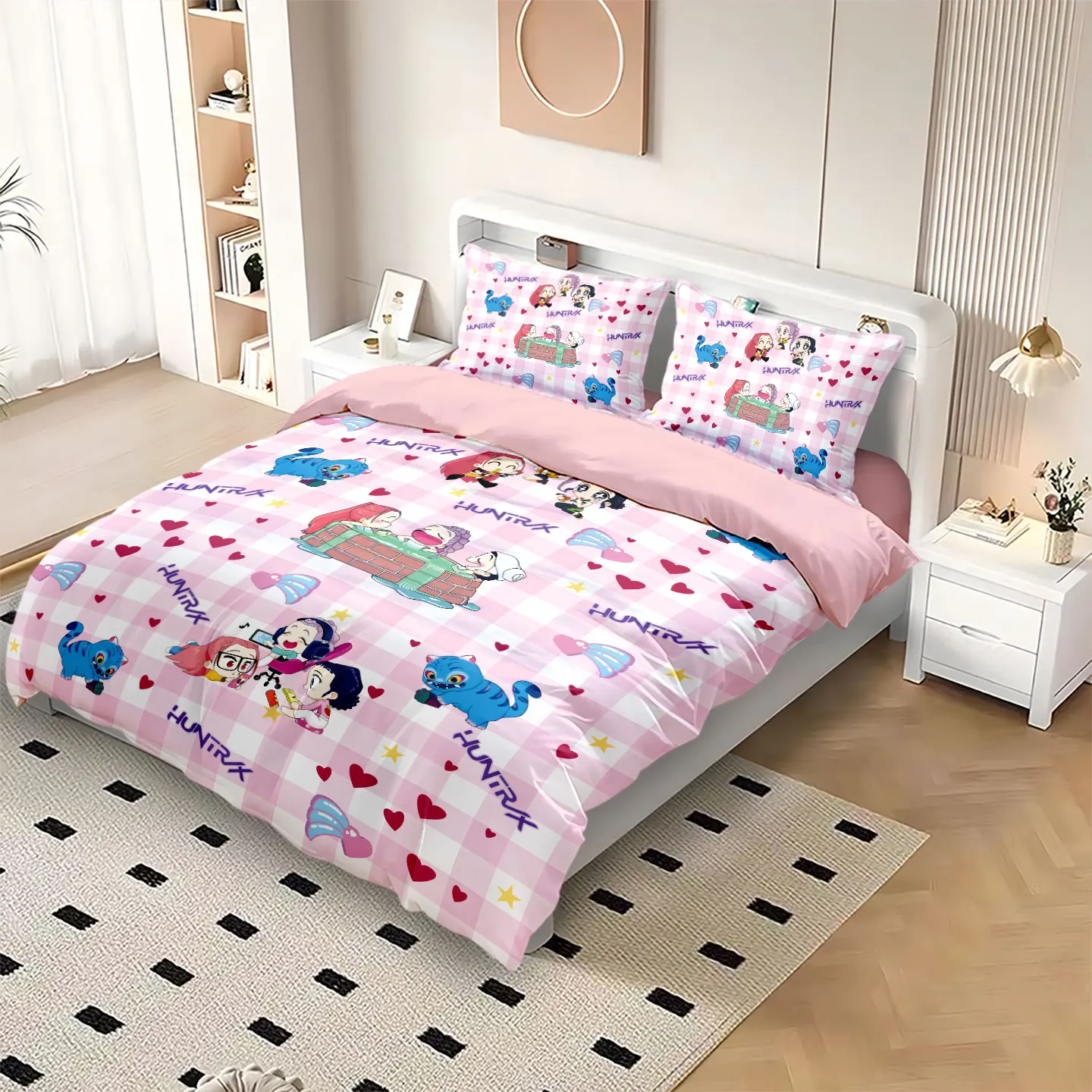 3pcs K-Pop Demon Hunters Printed Coreless Bedding Set Soft Dormitory Bedroom Multiple Sizes Machine Washable
