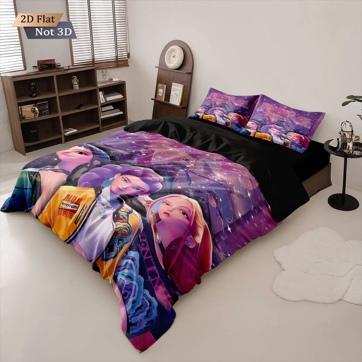 3pcsK-Pop Demon Hunters Printed Core less Down Quilt Set Comfortable Bedroom Dormitory Bedding Holiday Decoration