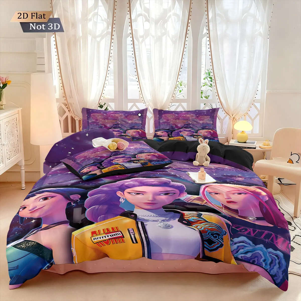 3pcsK-Pop Demon Hunters Printed Core less Down Quilt Set Comfortable Bedroom Dormitory Bedding Holiday Decoration