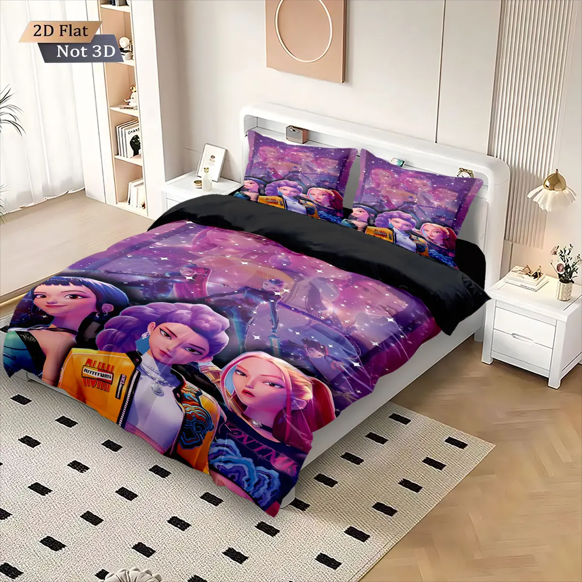 3pcsK-Pop Demon Hunters Printed Core less Down Quilt Set Comfortable Bedroom Dormitory Bedding Holiday Decoration