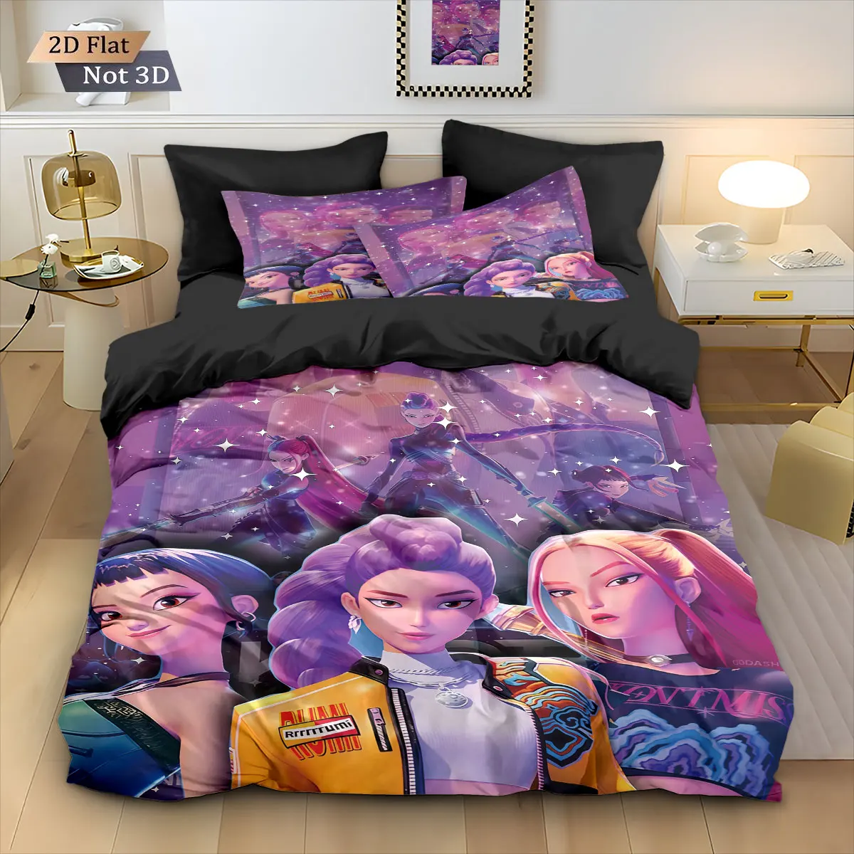 3pcsK-Pop Demon Hunters Printed Core less Down Quilt Set Comfortable Bedroom Dormitory Bedding Holiday Decoration