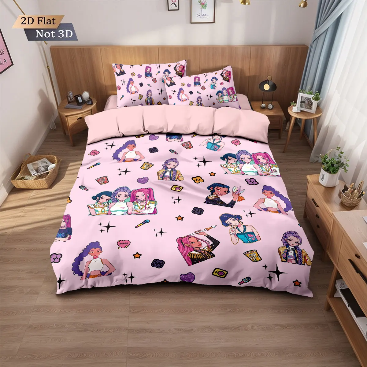 3pc K-Pop Demon Hunters printed coreless down duvet cover in multiple sizes, soft bedroom bedding decoration, machine washable