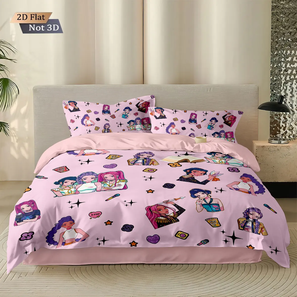 3pc K-Pop Demon Hunters printed coreless down duvet cover in multiple sizes, soft bedroom bedding decoration, machine washable