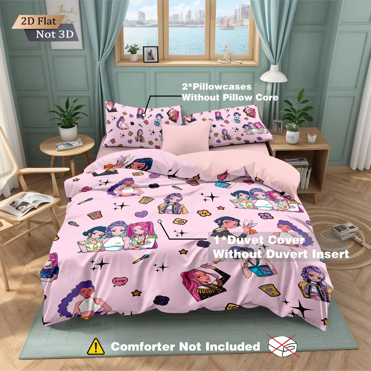 3pc K-Pop Demon Hunters printed coreless down duvet cover in multiple sizes, soft bedroom bedding decoration, machine washable