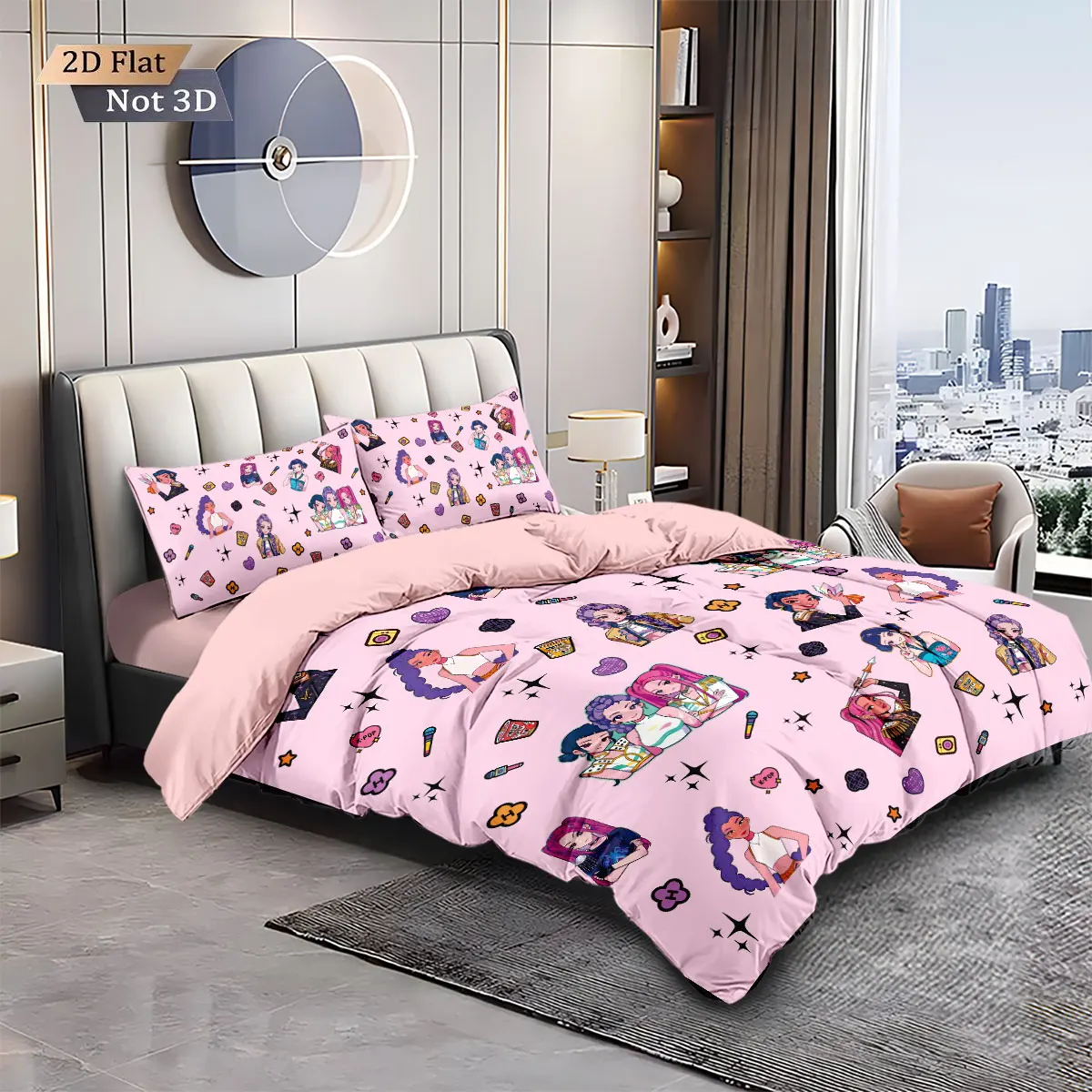 3pc K-Pop Demon Hunters printed coreless down duvet cover in multiple sizes, soft bedroom bedding decoration, machine washable