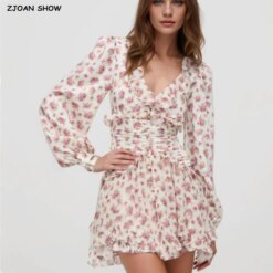 Floral Mini Dress for Women | Puff Sleeve Shirt Dressv