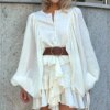 Women’s Ruffled Lantern Sleeve Mini Dress