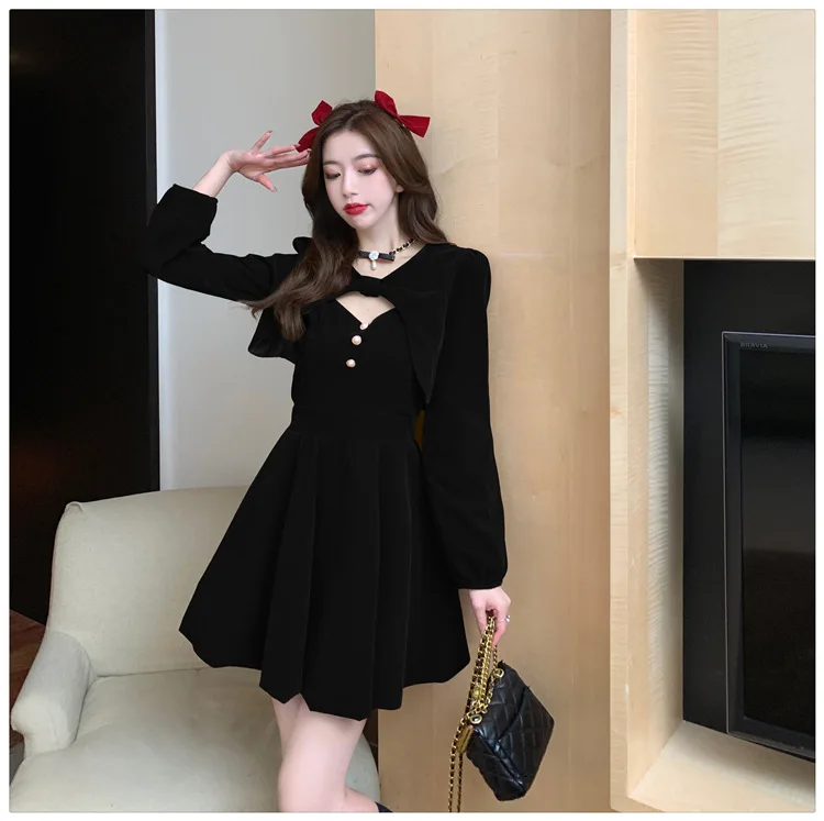 Red Velvet Princess Dress with Shawl Long Sleeve Christmas New Year Elegant Fashion Two-Piece Set Short A- Line Skirt