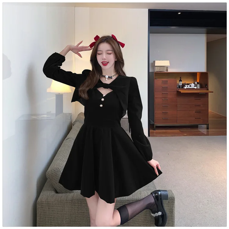 Red Velvet Princess Dress with Shawl Long Sleeve Christmas New Year Elegant Fashion Two-Piece Set Short A- Line Skirt