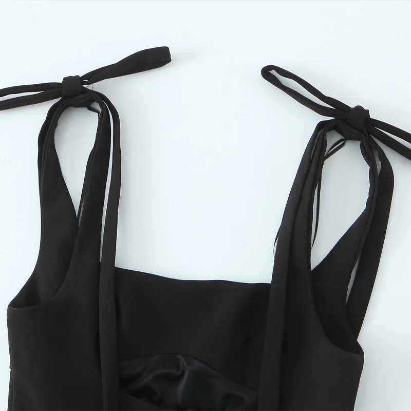 Willshela Women Fashion Solid Lace Up Backless Zipper Mini Dress Vintage Straps Square Collar Female Chic Lady Dresses