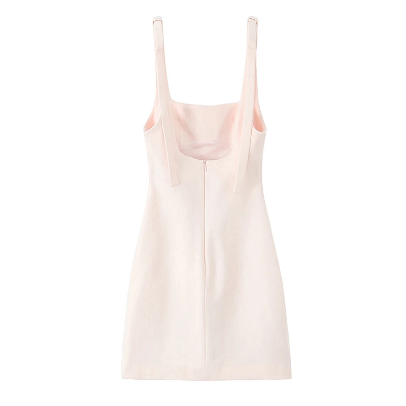 Willshela Women Fashion Solid Lace Up Backless Zipper Mini Dress Vintage Straps Square Collar Female Chic Lady Dresses