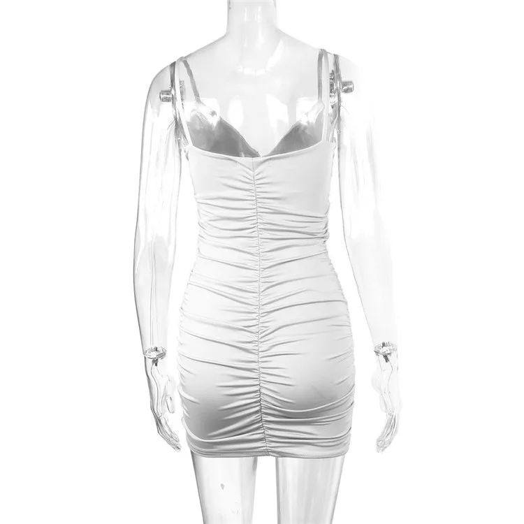 Fairyshely Sexy Ruffle Deep V Short Club Dress Ladies 2025 Summer Blue Bodycon Dresses Evening Party Tight Mini Dress