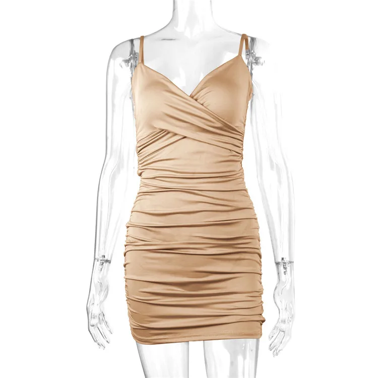 Fairyshely Sexy Ruffle Deep V Short Club Dress Ladies 2025 Summer Blue Bodycon Dresses Evening Party Tight Mini Dress