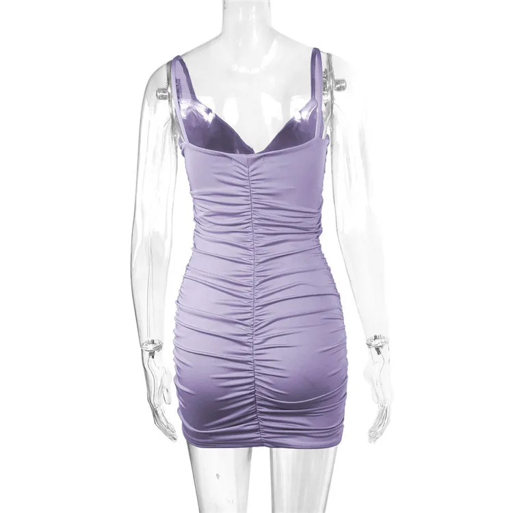 Fairyshely Sexy Ruffle Deep V Short Club Dress Ladies 2025 Summer Blue Bodycon Dresses Evening Party Tight Mini Dress