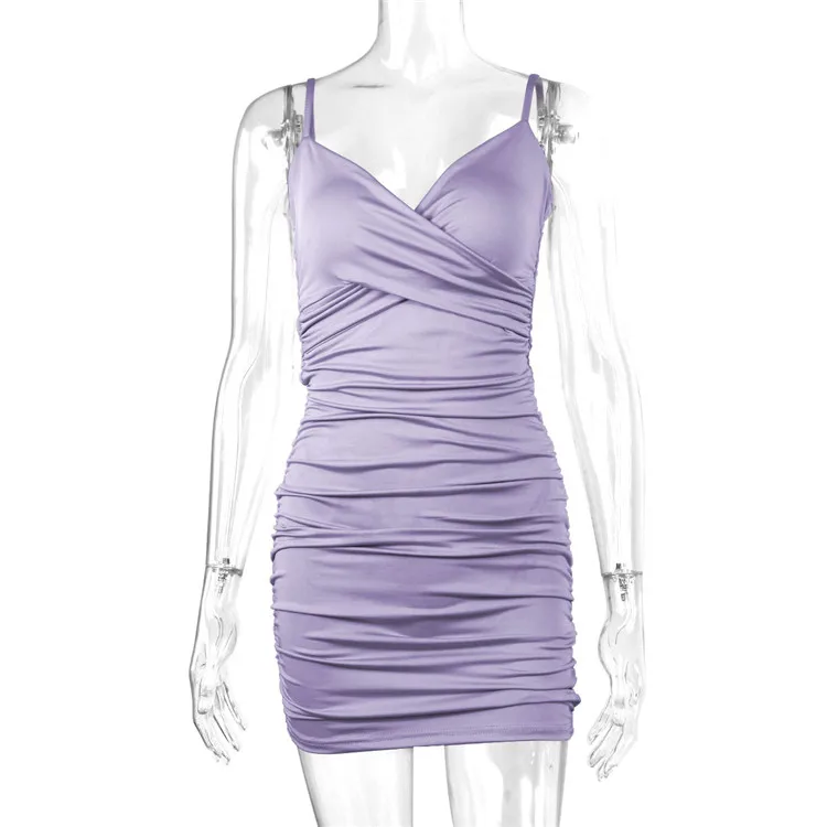 Fairyshely Sexy Ruffle Deep V Short Club Dress Ladies 2025 Summer Blue Bodycon Dresses Evening Party Tight Mini Dress