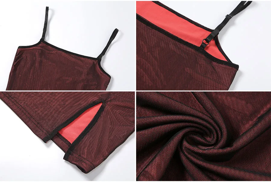 Mesh Double Layer Sexy Skinny Dress Women Sleeveless Party Bodycon 2023 Bandage Elastic Split Trend Clubwear Slim Outfit