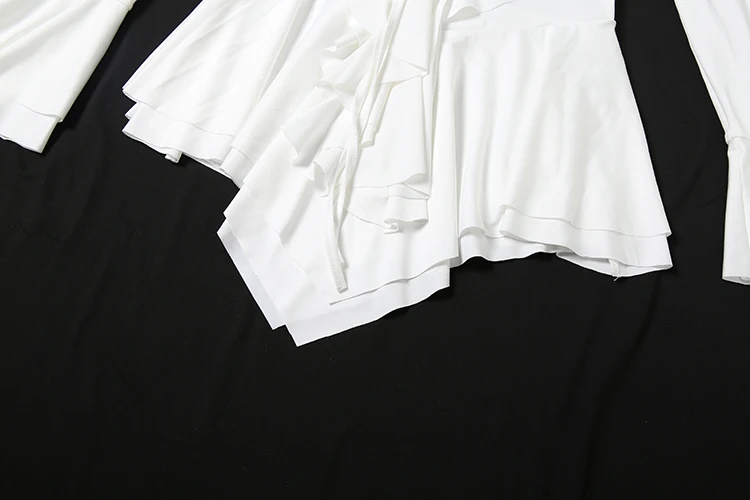 Nibber Flared Sleeve Dress Women v-Neck Tierred Irregular Hem Bandage Stretch Solid Elegant Birthday Party Chic Mini Bodycon