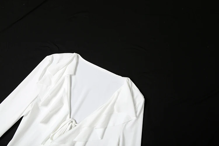 Nibber Flared Sleeve Dress Women v-Neck Tierred Irregular Hem Bandage Stretch Solid Elegant Birthday Party Chic Mini Bodycon