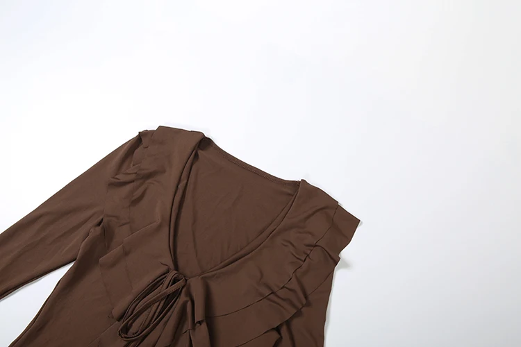 Nibber Flared Sleeve Dress Women v-Neck Tierred Irregular Hem Bandage Stretch Solid Elegant Birthday Party Chic Mini Bodycon