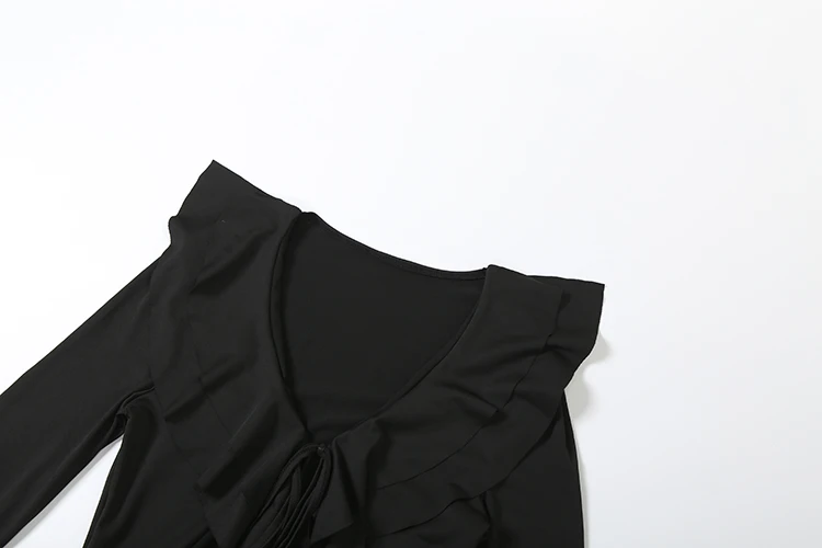 Nibber Flared Sleeve Dress Women v-Neck Tierred Irregular Hem Bandage Stretch Solid Elegant Birthday Party Chic Mini Bodycon