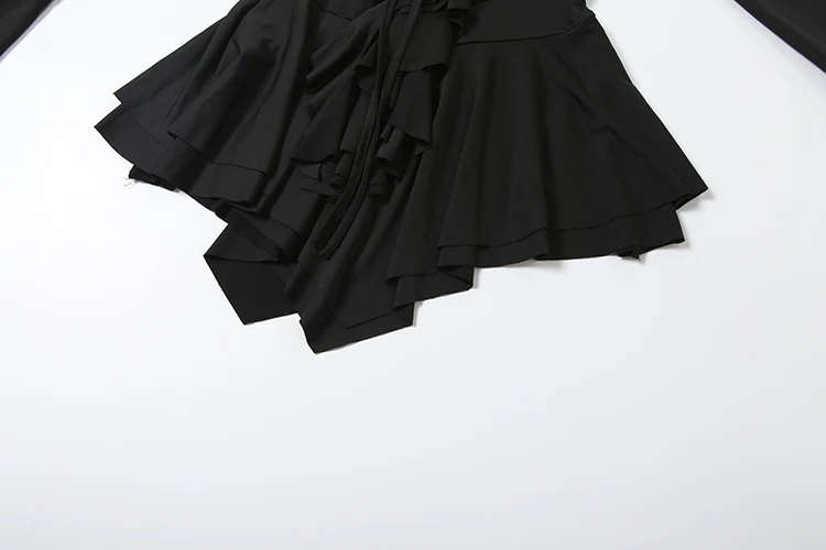 Nibber Flared Sleeve Dress Women v-Neck Tierred Irregular Hem Bandage Stretch Solid Elegant Birthday Party Chic Mini Bodycon