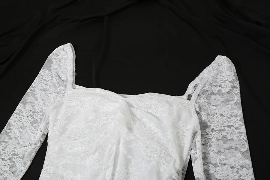 Goth Dark Fairycore Lace Flare Sleeve Square Neck A-line Dress Sweet E-girl Irregular Long Hem Dresses Cyber Y2K Party Vestido