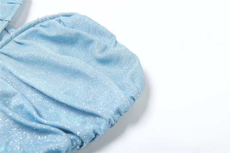 SylCue Blue Shining Sequin Sexy Mini Strapless Dress Women Fashion Sleeveless Slim Midnight Party Club Skinny Ruched Outfits