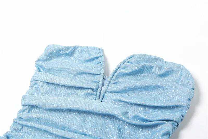 SylCue Blue Shining Sequin Sexy Mini Strapless Dress Women Fashion Sleeveless Slim Midnight Party Club Skinny Ruched Outfits