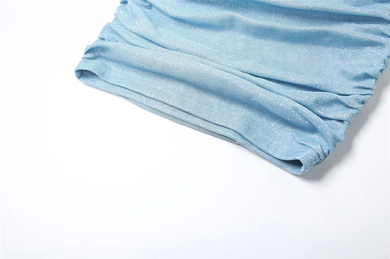 SylCue Blue Shining Sequin Sexy Mini Strapless Dress Women Fashion Sleeveless Slim Midnight Party Club Skinny Ruched Outfits