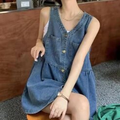 Sleeveless Denim Casual Mini Dress for Women
