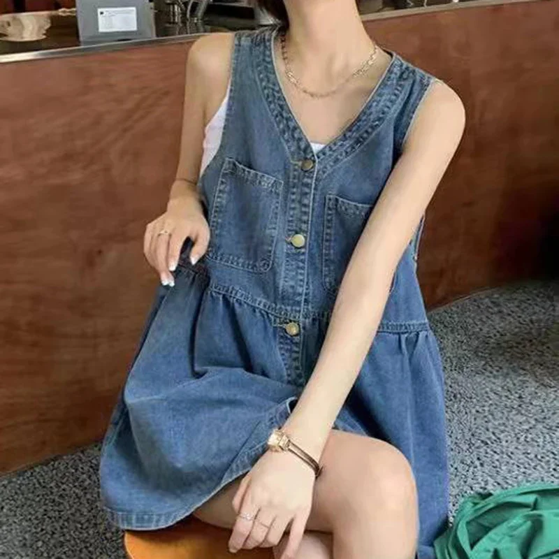 Sleeveless Denim Casual Mini Dress for Women