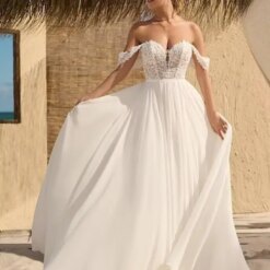 Lace Wedding Dresses for Bride Short Sleeve Beach Bridal Gowns Chiffon Boho Bridal Dresses