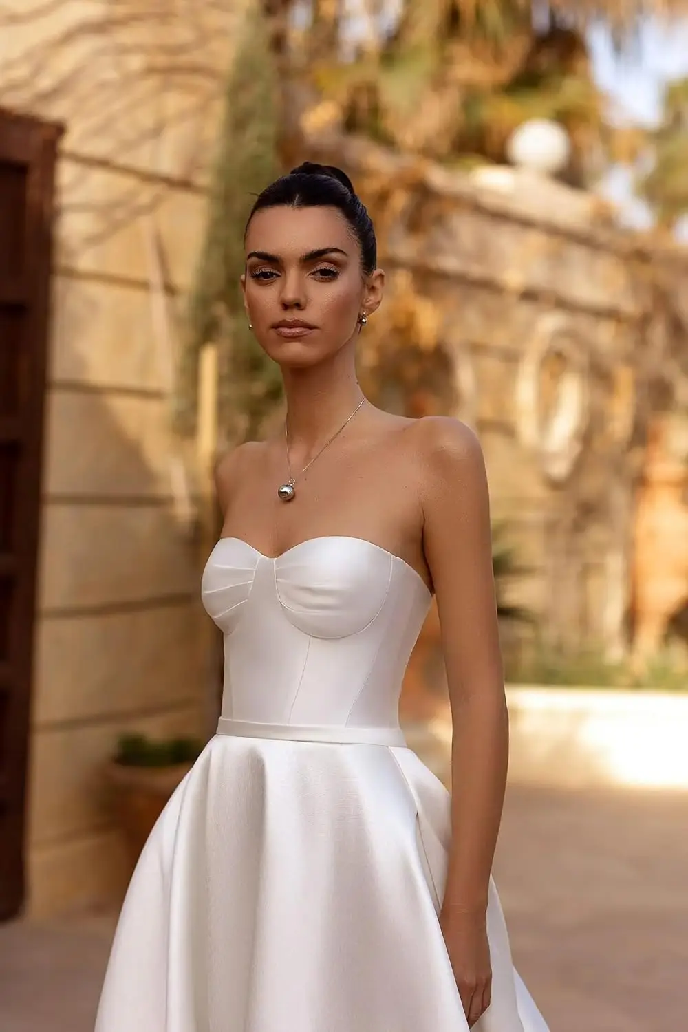 Satin Wedding Dresses for Bride Strapless Simple Boho Beach Bridal Gowns