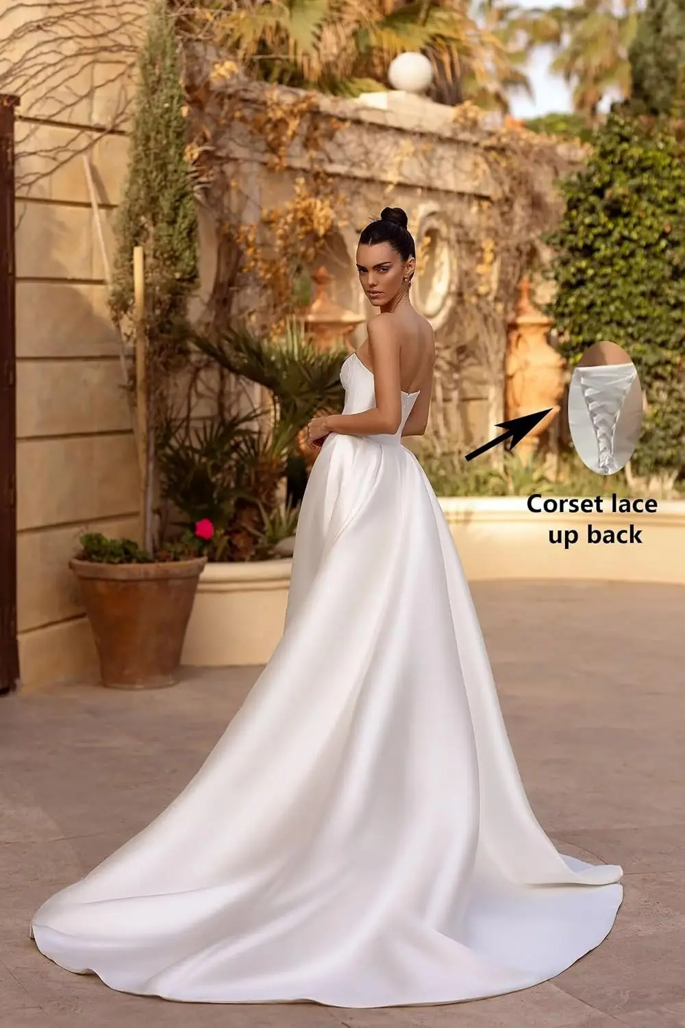 Satin Wedding Dresses for Bride Strapless Simple Boho Beach Bridal Gowns