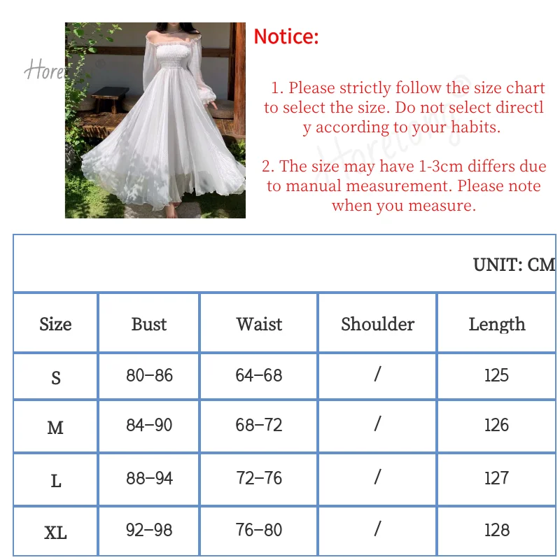 Horetong Elegant Maxi Dresses For Women White Off Shoulder Puff Long Sleeve Elastic High Waist Party Gown Ruffle Holiday Dress